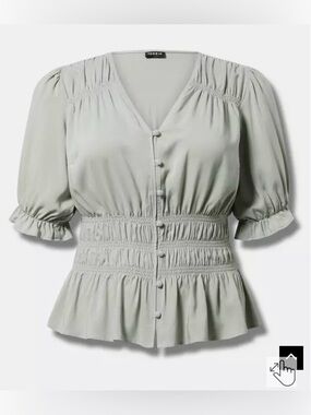 Torrid Light Gray Smocked Button-Front Peplum Blouse